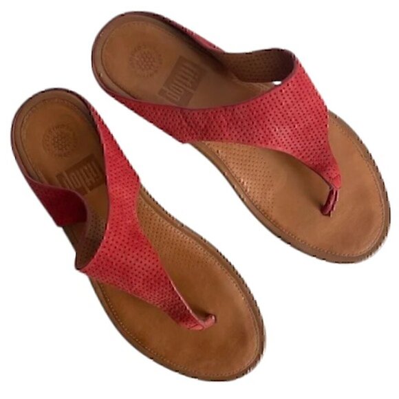 Fitflop Supercomff Women's Coral Red Leather Sandals size 7 - Picture 1 of 11